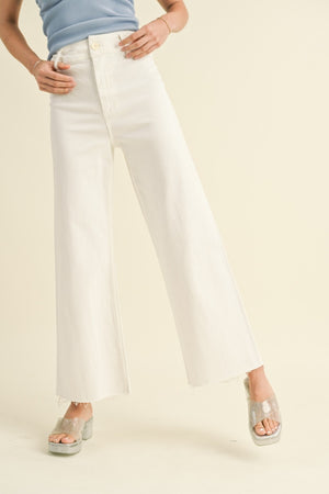 Miou Muse - High Rise Raw Hem Crop Wide Leg Pant - (29" Inseam) - MMP623-SaltTree
