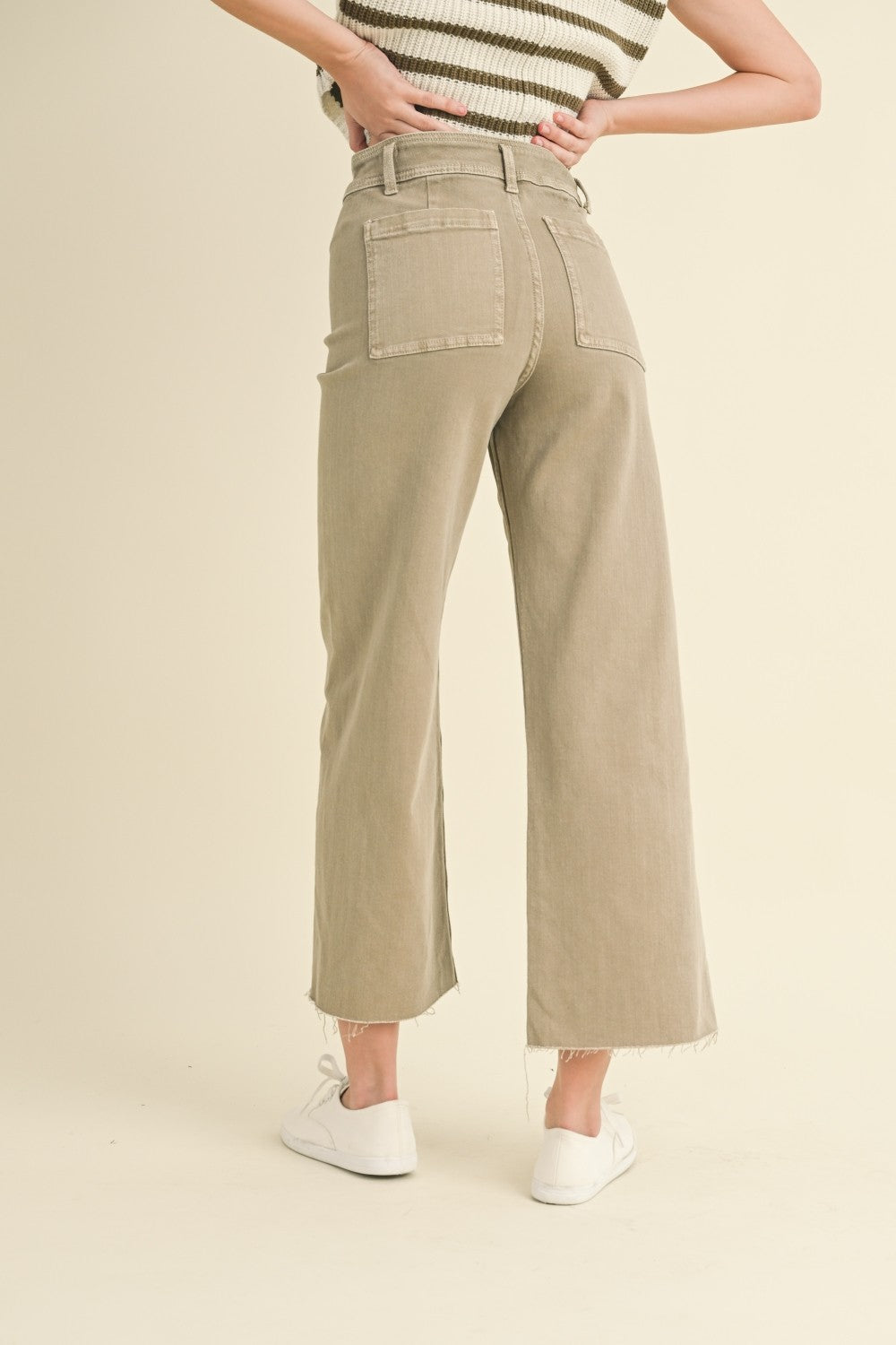 Miou Muse - High Rise Raw Hem Crop Wide Leg Pant - (29" Inseam) - MMP623-SaltTree