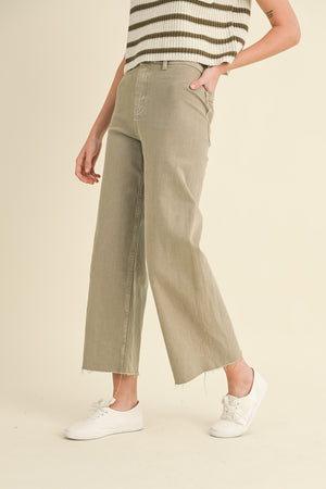Miou Muse - High Rise Raw Hem Crop Wide Leg Pant - (29" Inseam) - MMP623-SaltTree