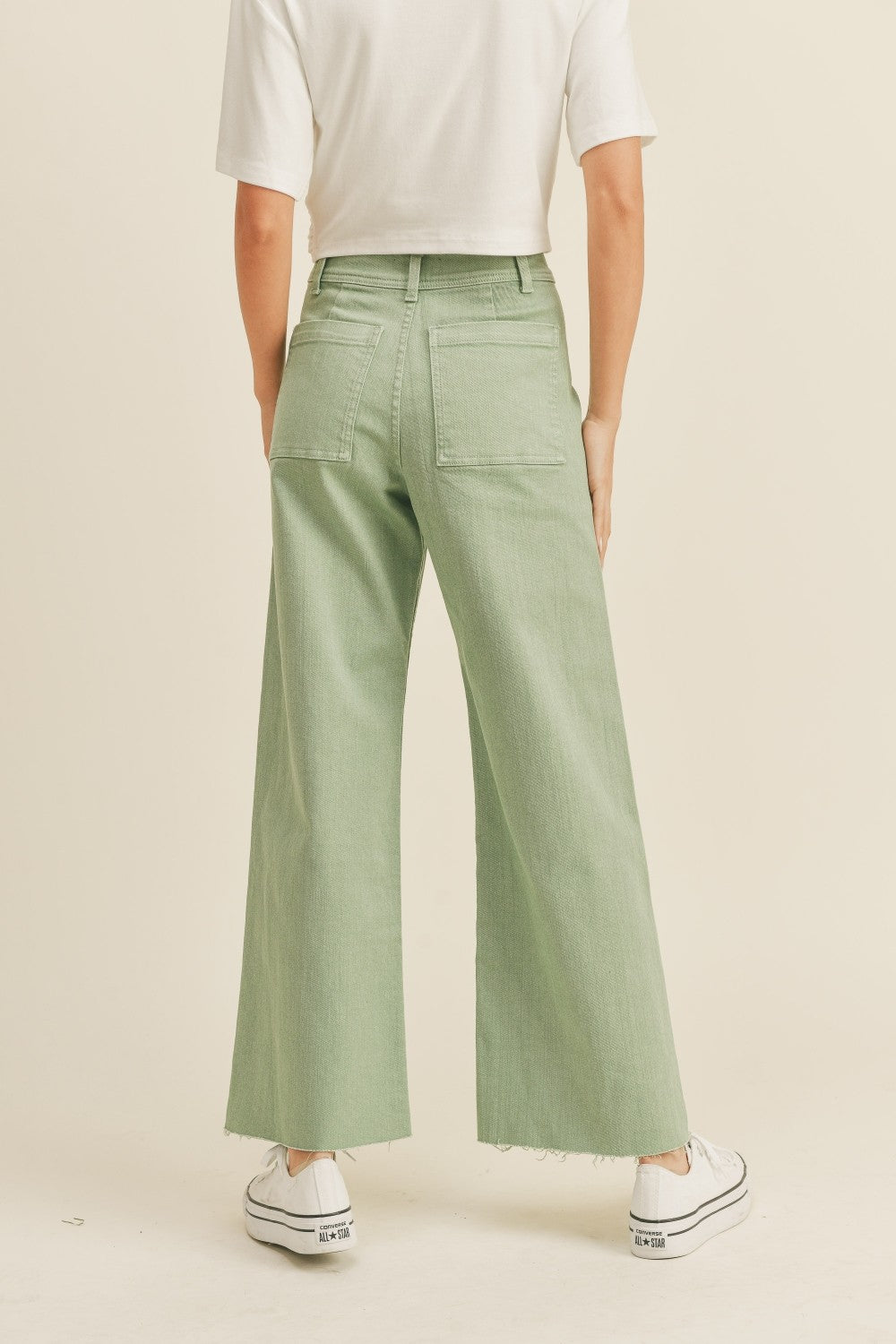 Miou Muse - High Rise Raw Hem Crop Wide Leg Pant - (29" Inseam) - MMP623-SaltTree