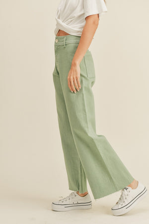 Miou Muse - High Rise Raw Hem Crop Wide Leg Pant - (29" Inseam) - MMP623-SaltTree