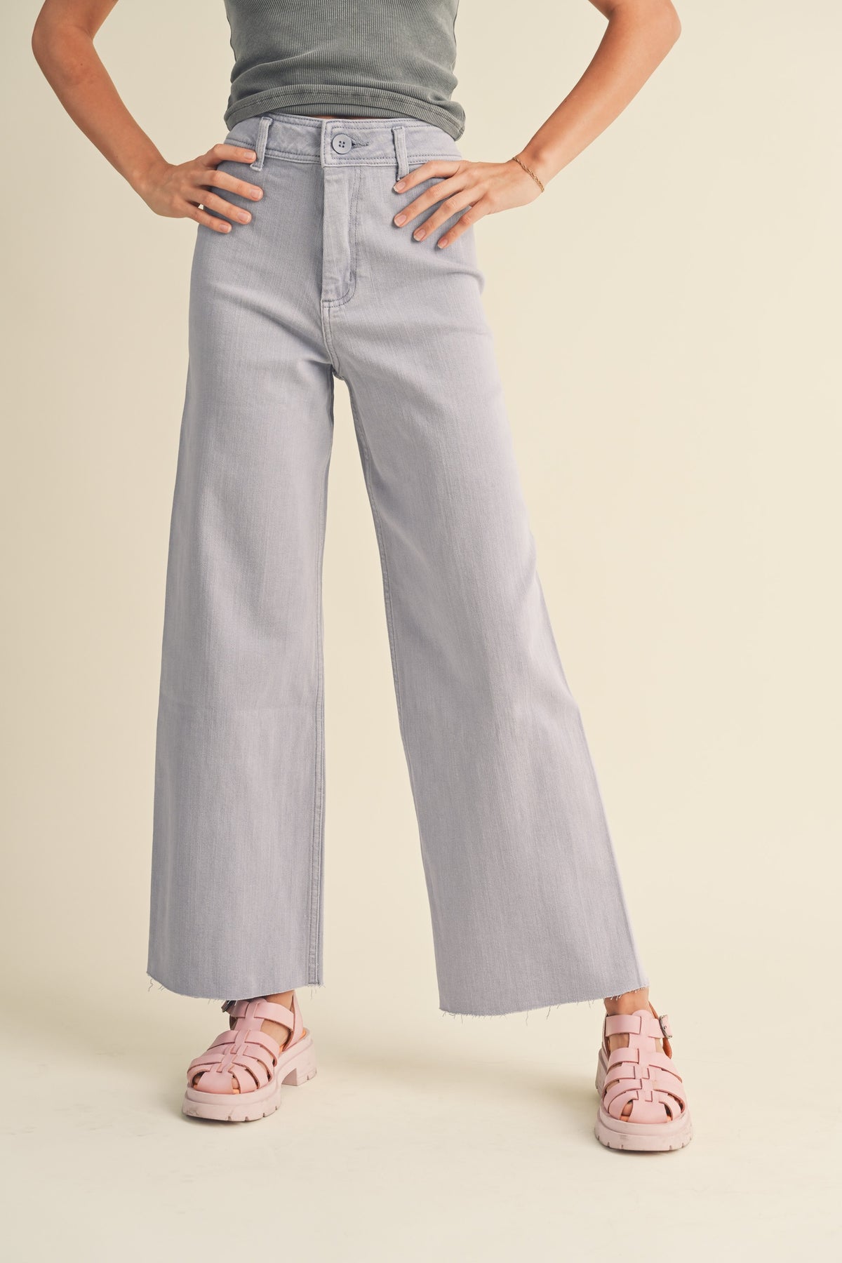 Miou Muse - High Rise Raw Hem Crop Wide Leg Pant - (29" Inseam) - MMP623-SaltTree