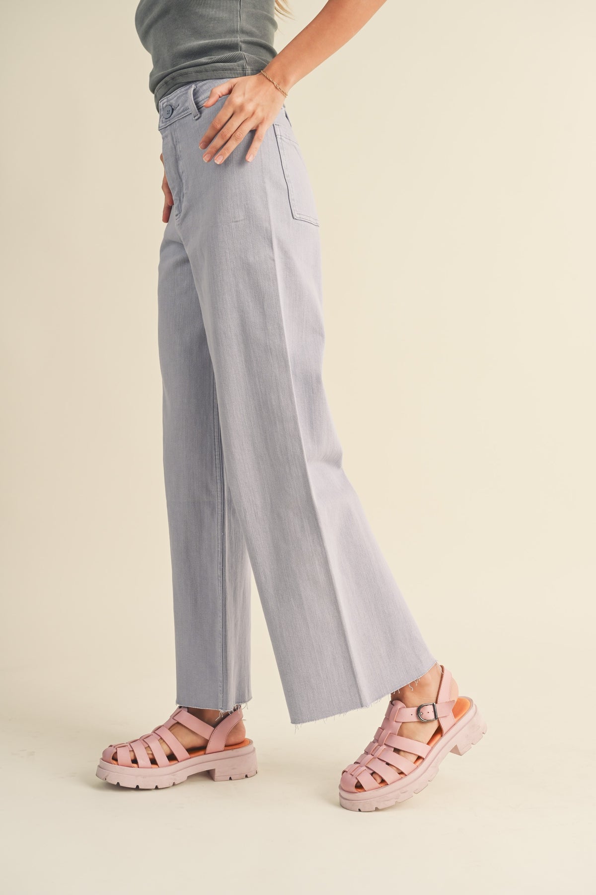 Miou Muse - High Rise Raw Hem Crop Wide Leg Pant - (29" Inseam) - MMP623-SaltTree
