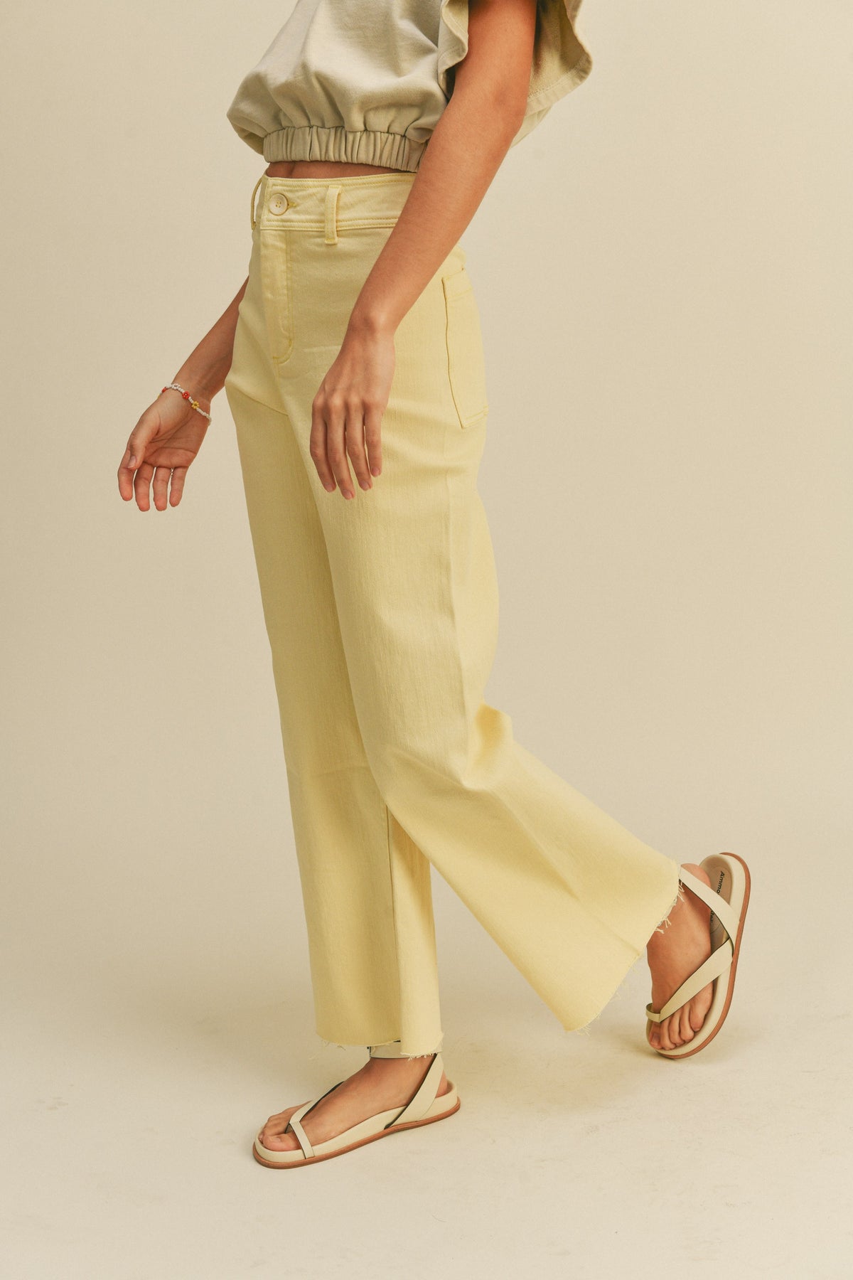 Miou Muse - High Rise Raw Hem Crop Wide Leg Pant - (29" Inseam) - MMP623-SaltTree