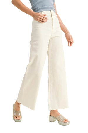 Miou Muse - High Rise Raw Hem Crop Wide Leg Pant - (29" Inseam) - MMP623-SaltTree