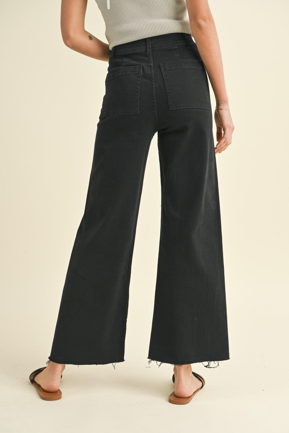 Miou Muse - High Rise Raw Hem Crop Wide Leg Pant - (29" Inseam) - MMP623-SaltTree