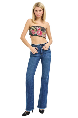 Risen Jean - Mid-Rise Bootcut Jeans with Frayed Waistband and Hem Detail (32.5" Inseam) - PB21475