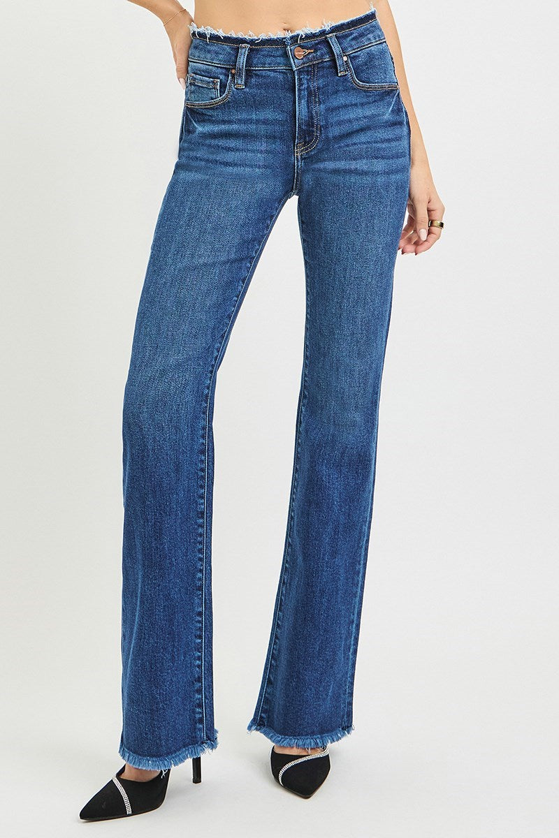 Risen Jean - Mid-Rise Bootcut Jeans with Frayed Waistband and Hem Detail (32.5" Inseam) - PB21475