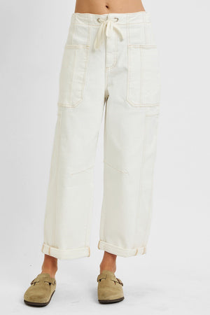 Risen Jeans - High Rise Crop Wide Barrel Cargo Pocket Jeans - PG21142C - SaltTree