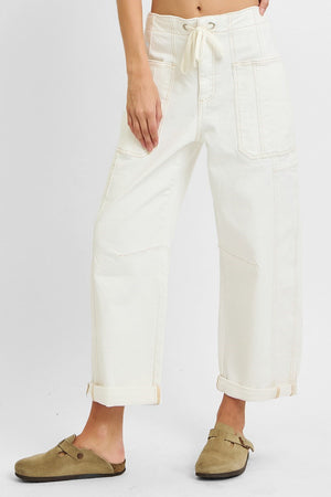Risen Jeans - High Rise Crop Wide Barrel Cargo Pocket Jeans - PG21142C - SaltTree
