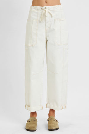 Risen Jeans - High Rise Crop Wide Barrel Cargo Pocket Jeans - PG21142C - SaltTree