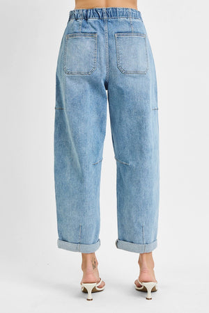 Risen Jeans - High Rise Crop Wide Barrel Cargo Pocket Jeans - PG21142L - SaltTree