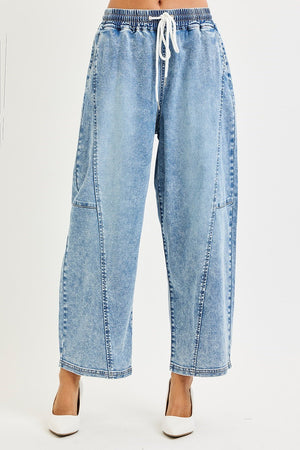 Risen Jeans - Elastic Band Slouchy Cropped Barrel Jeans (27.5" Inseam) - PG21199