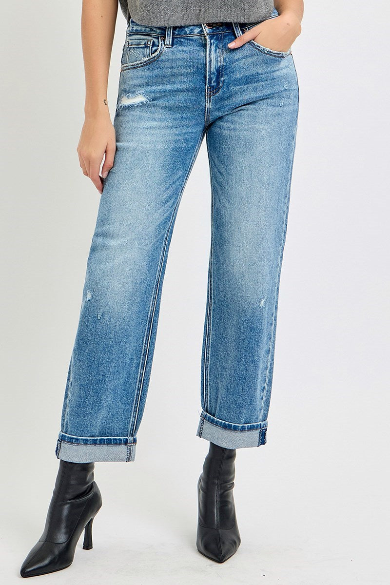 Risen Jeans - High Rise Ankle Boyfriend Distressed Jeans - PGA21013 - SaltTree