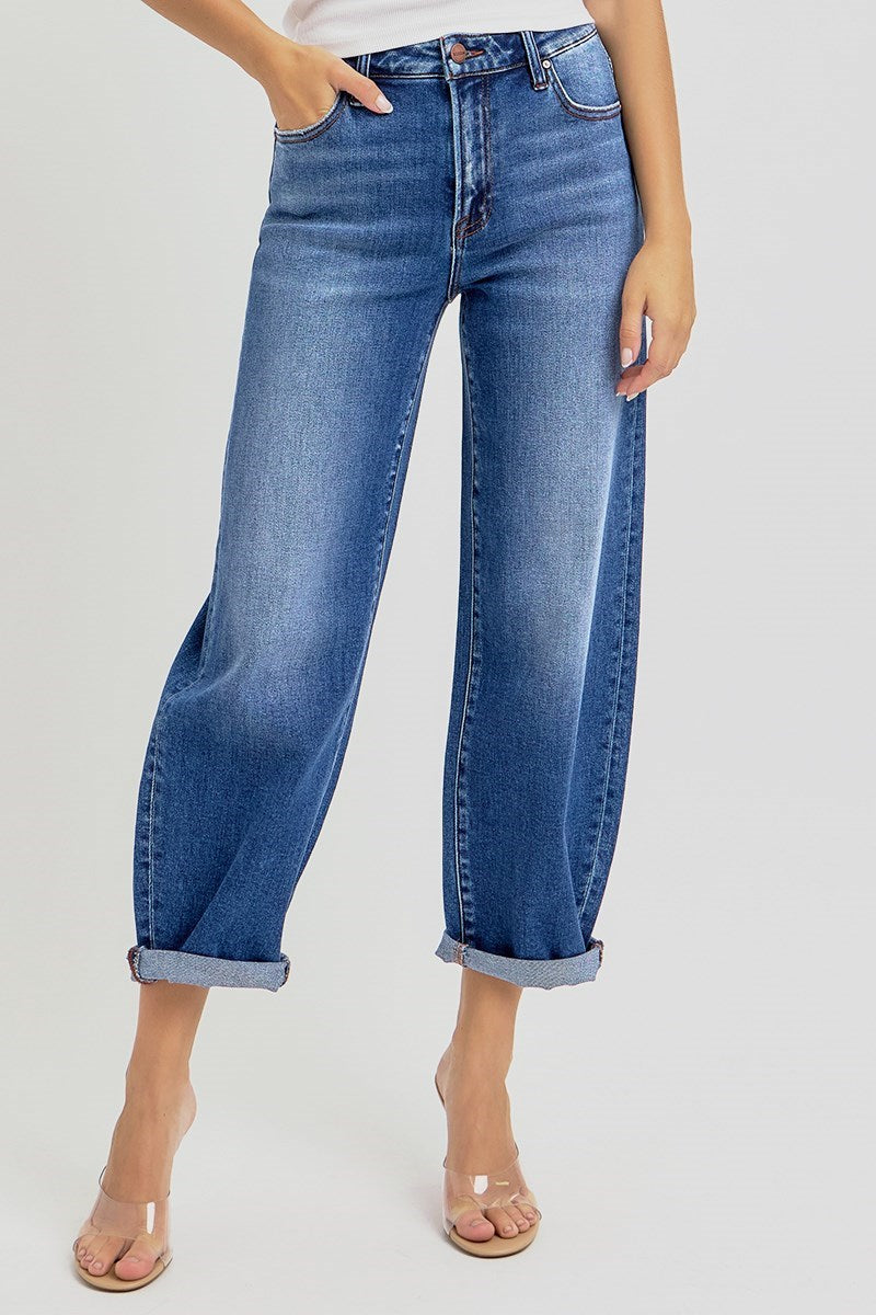 Risen Jeans - High Rise Crop Barrel Jeans - PGA21024 - SaltTree