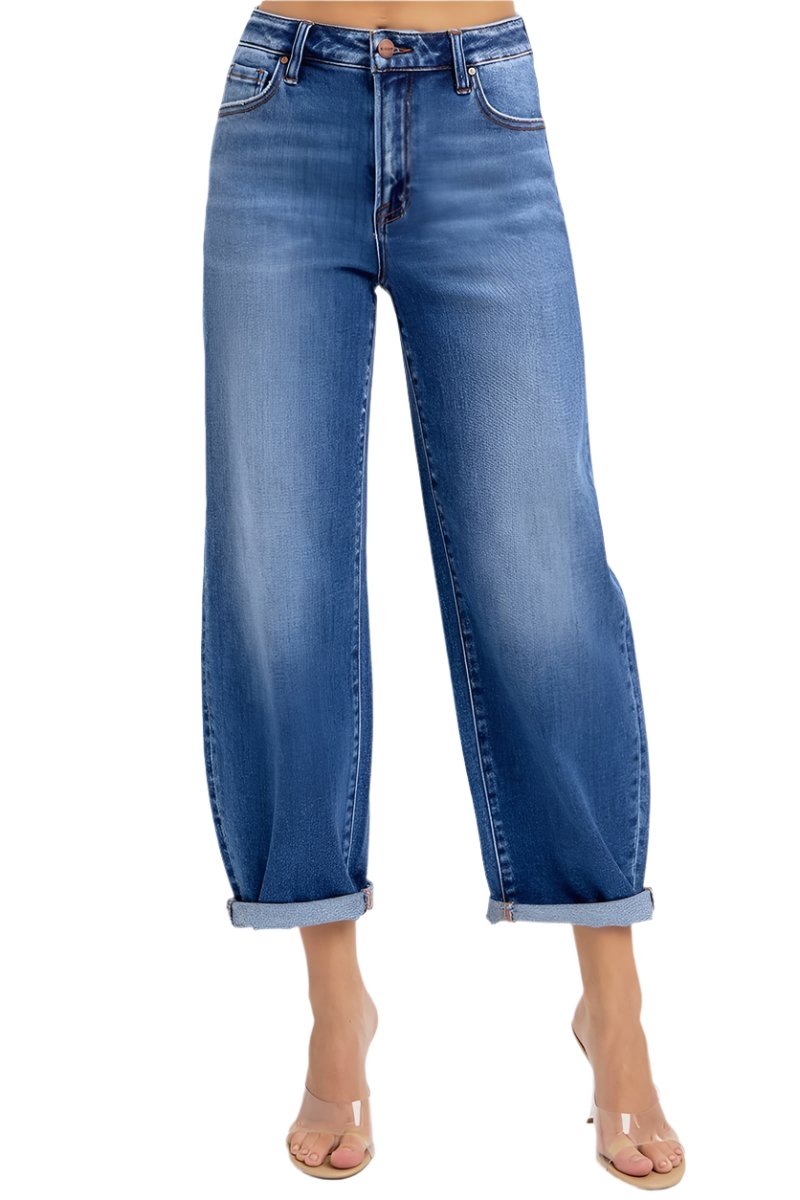 Risen Jeans - High Rise Crop Barrel Jeans - PGA21024 - SaltTree