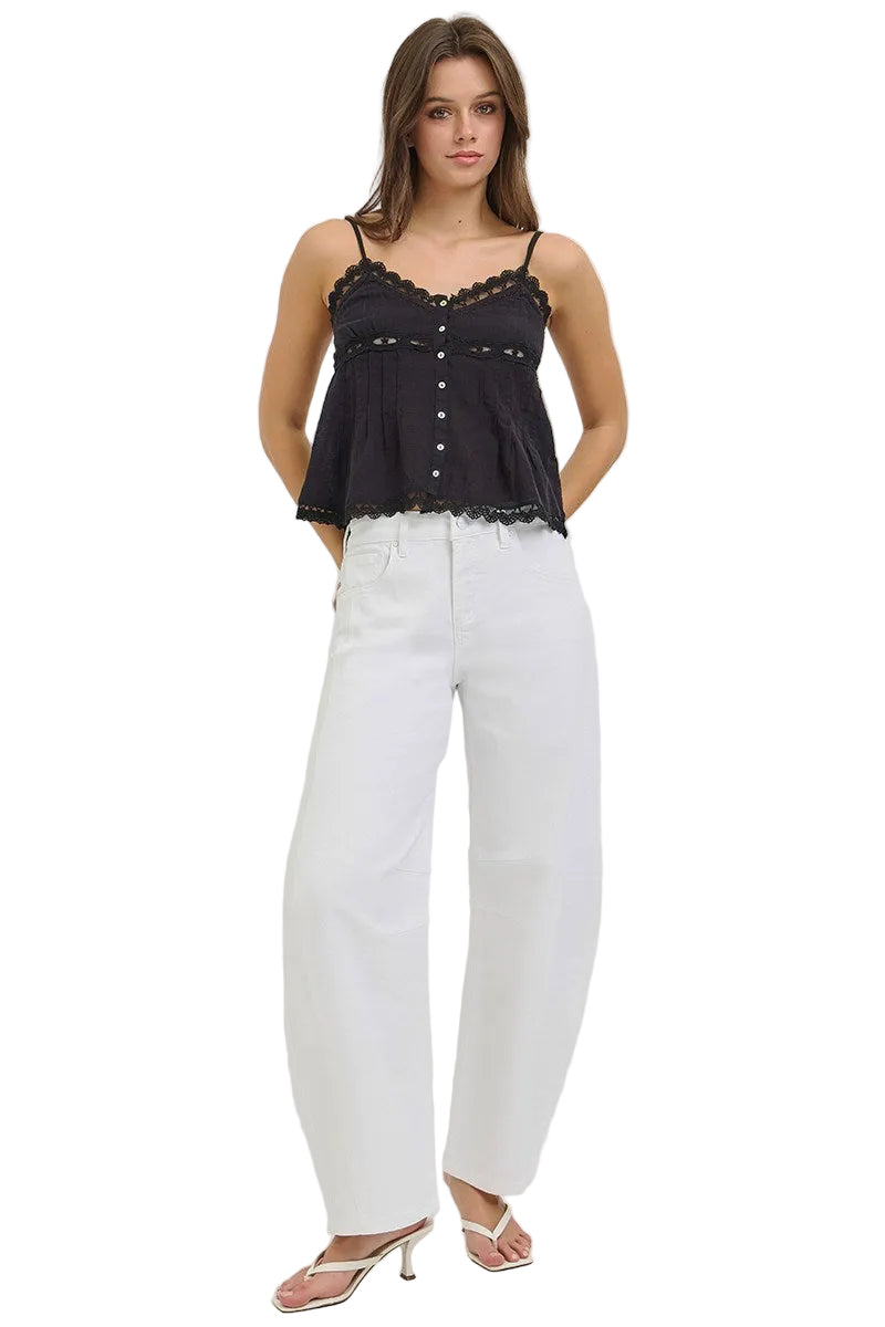Risen Jeans - Tummy Control Slouchy Ankle Barrel Pants (28" Inseam) - PGA21668 WHITE-SaltTree