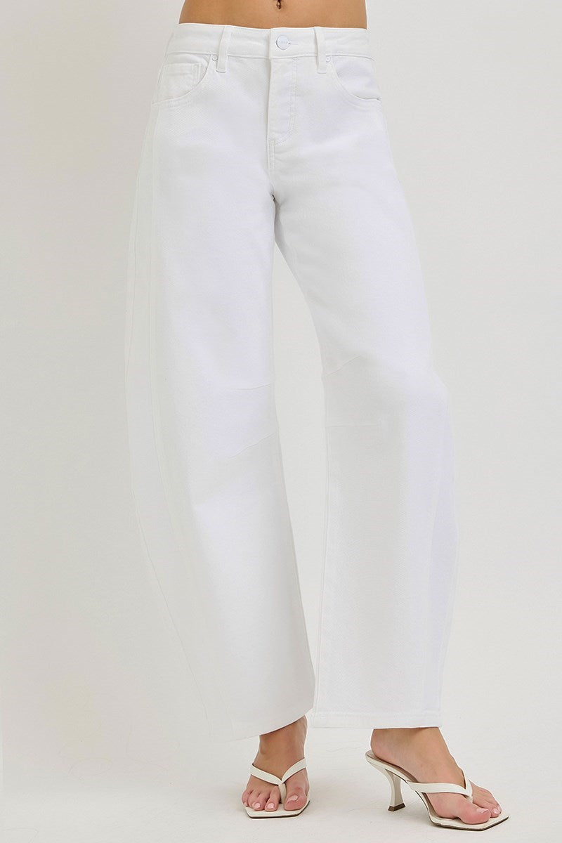 Risen Jeans - Tummy Control Slouchy Ankle Barrel Pants (28" Inseam) - PGA21668 WHITE-SaltTree