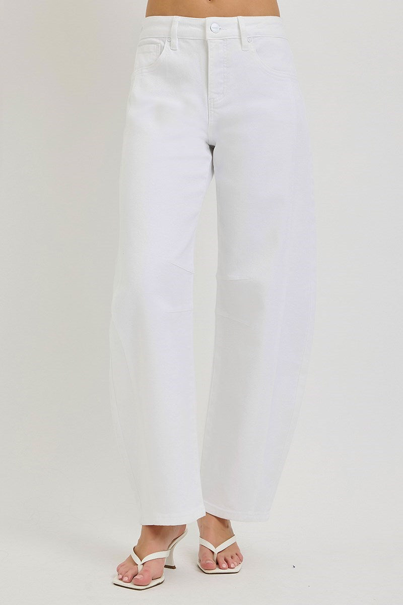 Risen Jeans - Tummy Control Slouchy Ankle Barrel Pants (28" Inseam) - PGA21668 WHITE-SaltTree