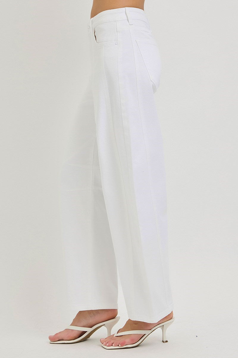 Risen Jeans - Tummy Control Slouchy Ankle Barrel Pants (28" Inseam) - PGA21668 WHITE-SaltTree
