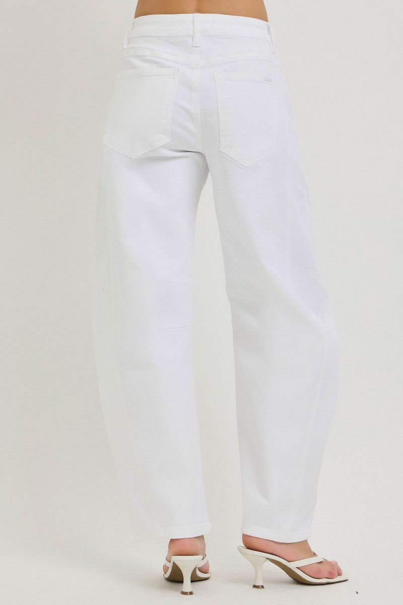 Risen Jeans - Tummy Control Slouchy Ankle Barrel Pants (28" Inseam) - PGA21668 WHITE-SaltTree