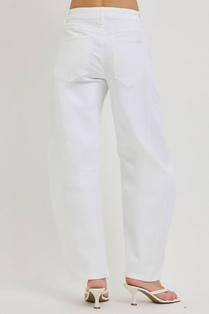 Risen Jeans - Tummy Control Slouchy Ankle Barrel Pants (28" Inseam) - PGA21668 WHITE-SaltTree