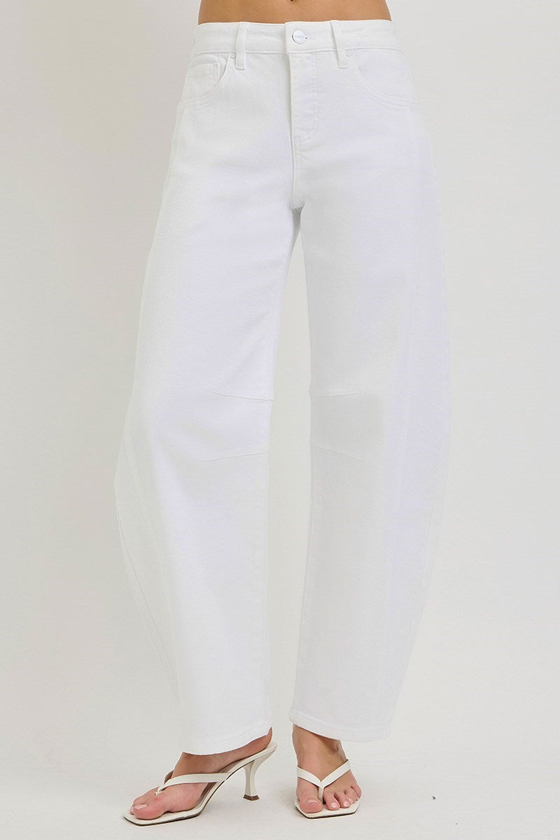 Risen Jeans - Tummy Control Slouchy Ankle Barrel Pants (28" Inseam) - PGA21668 WHITE-SaltTree