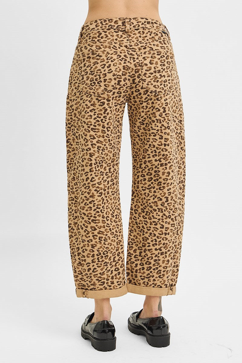 Risen Jeans - Slouchy Cropped Barrel Pants with Leopard Cuffs (25.5"-27.5" Inseam) - PGC21146-SaltTree