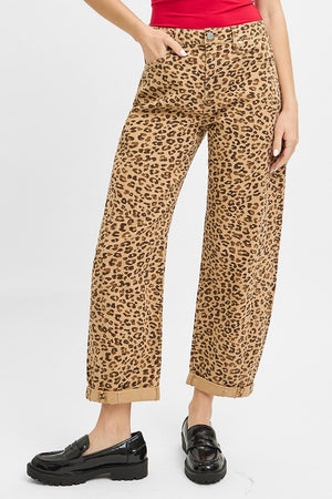 Risen Jeans - Slouchy Cropped Barrel Pants with Leopard Cuffs (25.5"-27.5" Inseam) - PGC21146-SaltTree