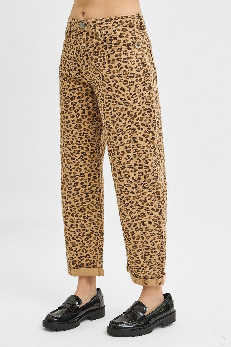 Risen Jeans - Slouchy Cropped Barrel Pants with Leopard Cuffs (25.5"-27.5" Inseam) - PGC21146-SaltTree