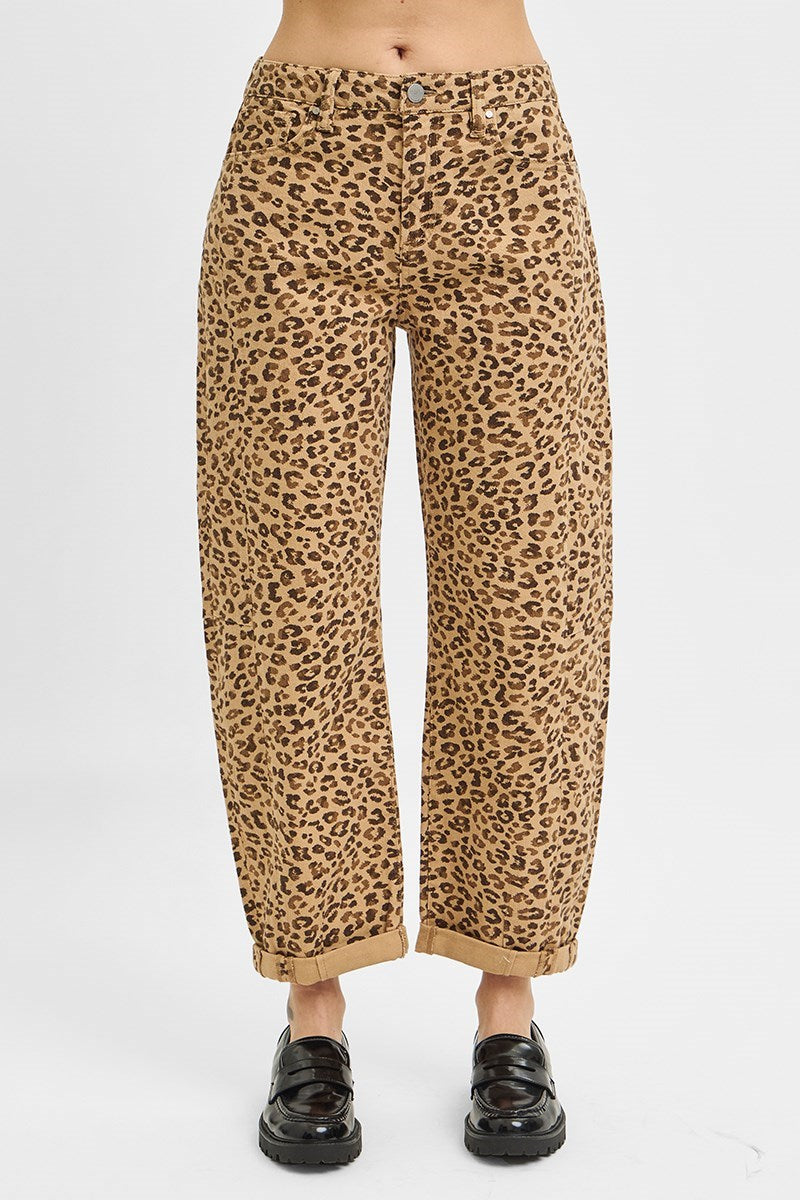 Risen Jeans - Slouchy Cropped Barrel Pants with Leopard Cuffs (25.5"-27.5" Inseam) - PGC21146-SaltTree
