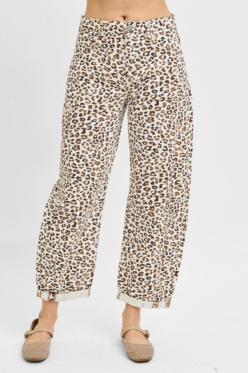 Risen Jeans - Slouchy Cropped Barrel Pants with Leopard Cuffs (25.5"-27.5" Inseam) - PGC21146-SaltTree