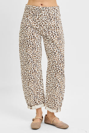 Risen Jeans - Slouchy Cropped Barrel Pants with Leopard Cuffs (25.5"-27.5" Inseam) - PGC21146-SaltTree