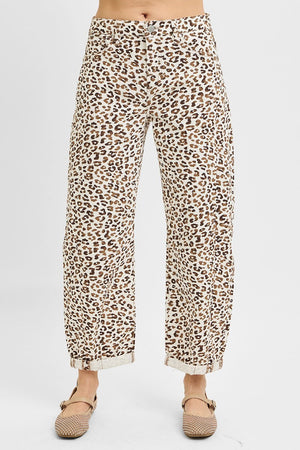 Risen Jeans - Slouchy Cropped Barrel Pants with Leopard Cuffs (25.5"-27.5" Inseam) - PGC21146-SaltTree