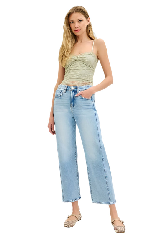 Risen Jeans - High-Rise Cropped Barrel Leg Jeans with Adjustable Waist (27 1/4" Inseam) - PGC21174L