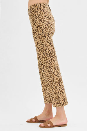 Risen Jeans - Leopard Mid Rise Ankle Slim Straight Pants (27.5" Inseam) - PSA21145-SaltTree