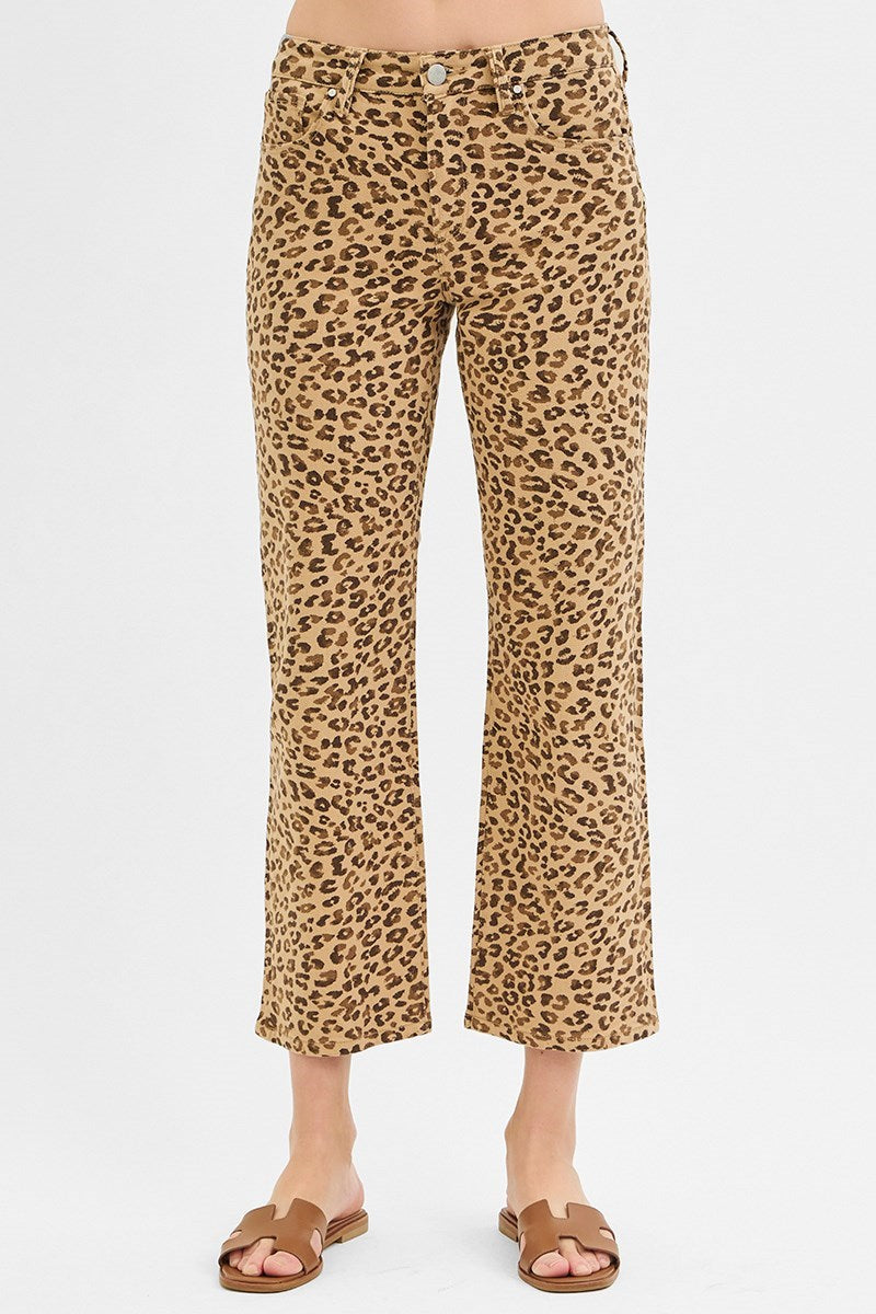 Risen Jeans - Leopard Mid Rise Ankle Slim Straight Pants (27.5" Inseam) - PSA21145-SaltTree
