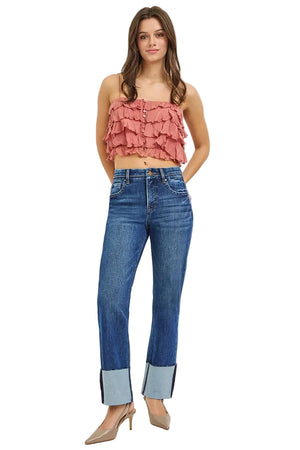 Risen Jeans - Tummy Control 4-Way Stretch High Rise Ankle Straight Jeans (28"-33.5" Inseam) - PSA21651-SaltTree