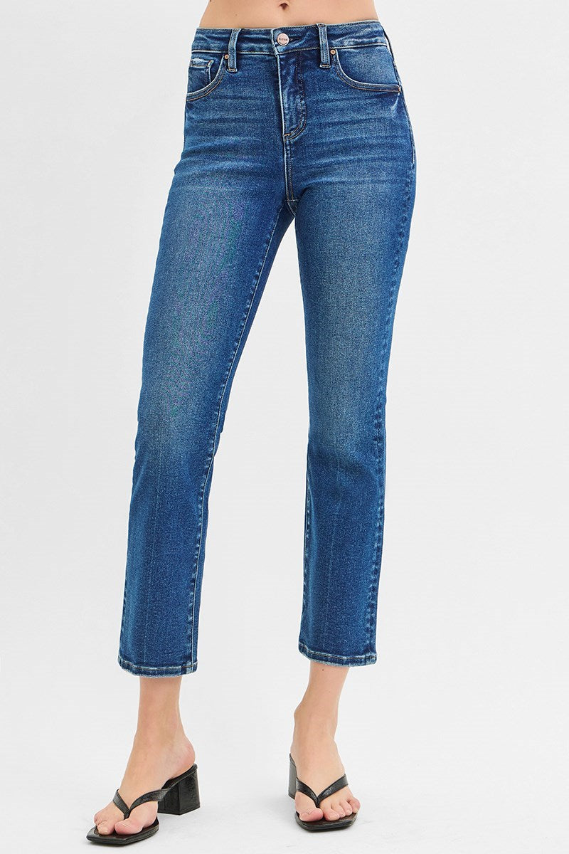 Risen Jeans - Tummy Control High Rise Crop Straight Jeans - PSC21045D - SaltTree
