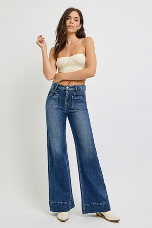 Risen Jeans - High Rise Wide Flare Patch Pocket Jeans - PW21004