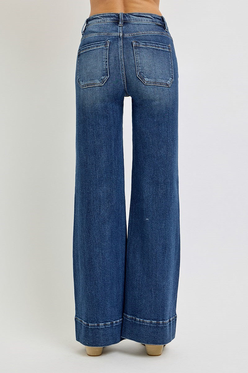 Risen Jeans - High Rise Wide Flare Patch Pocket Jeans - PW21004 - SaltTree