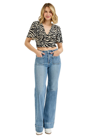 Risen Jeans - High Rise Wide Flare Patch Pocket Jeans - PW21004