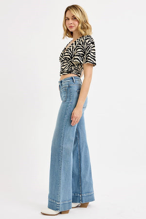 Risen Jeans - High Rise Wide Flare Patch Pocket Jeans - PW21004