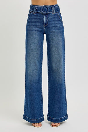 Risen Jeans - Tummy Control High Rise Wide Leg Self Belted Jeans - PW21007 - SaltTree