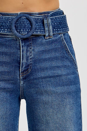 Risen Jeans - Tummy Control High Rise Wide Leg Self Belted Jeans - PW21007 - SaltTree