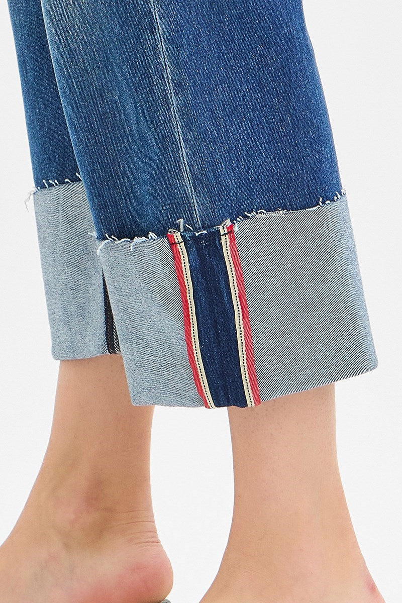 Risen Jeans - Tummy Control Mid Rise Crop Wide Cuffed Jeans - PW21124 - SaltTree