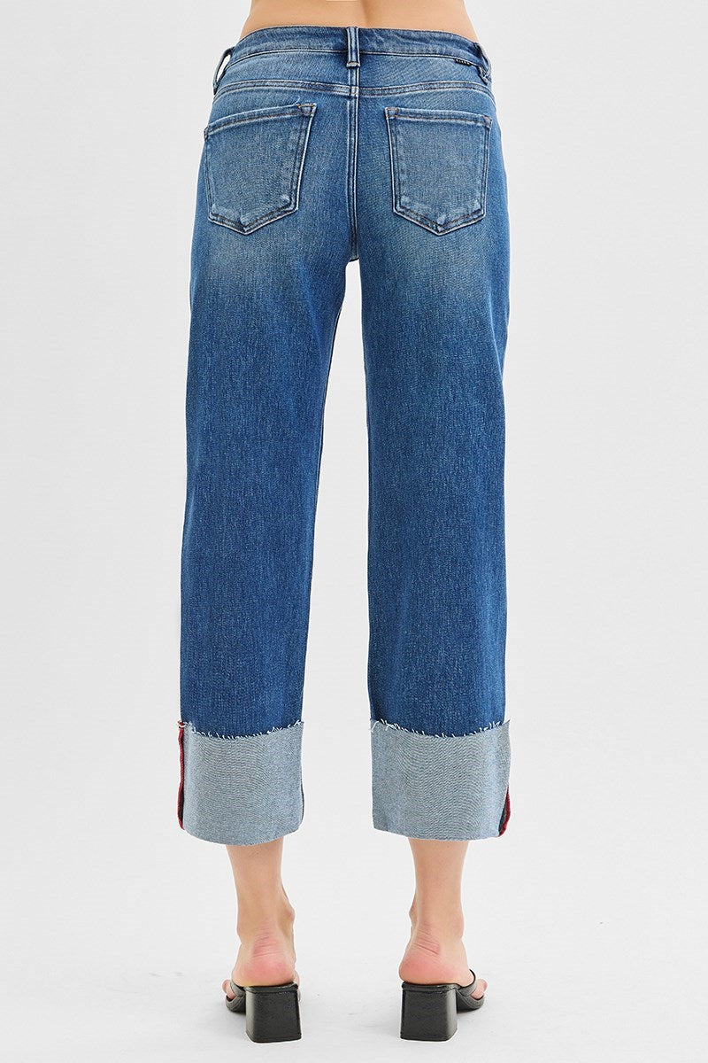 Risen Jeans - Tummy Control Mid Rise Crop Wide Cuffed Jeans - PW21124 - SaltTree