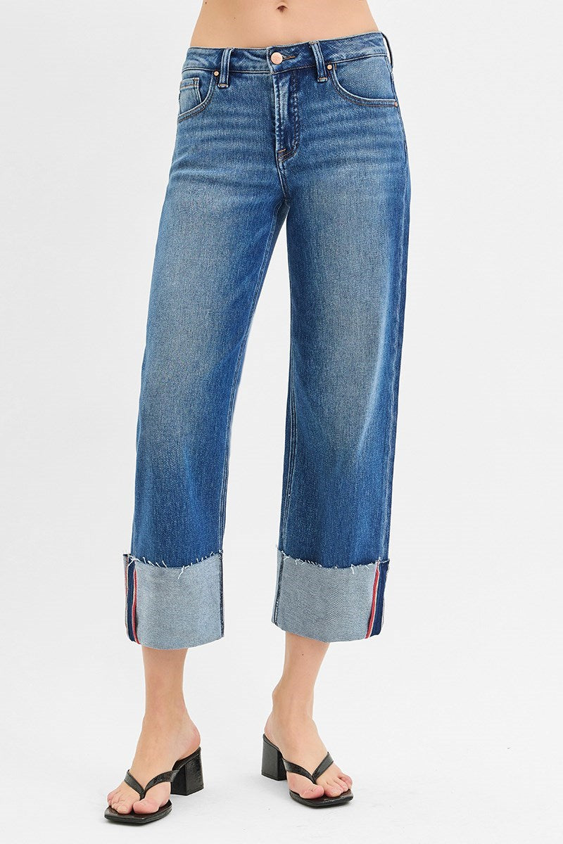 Risen Jeans - Tummy Control Mid Rise Crop Wide Cuffed Jeans - PW21124 - SaltTree