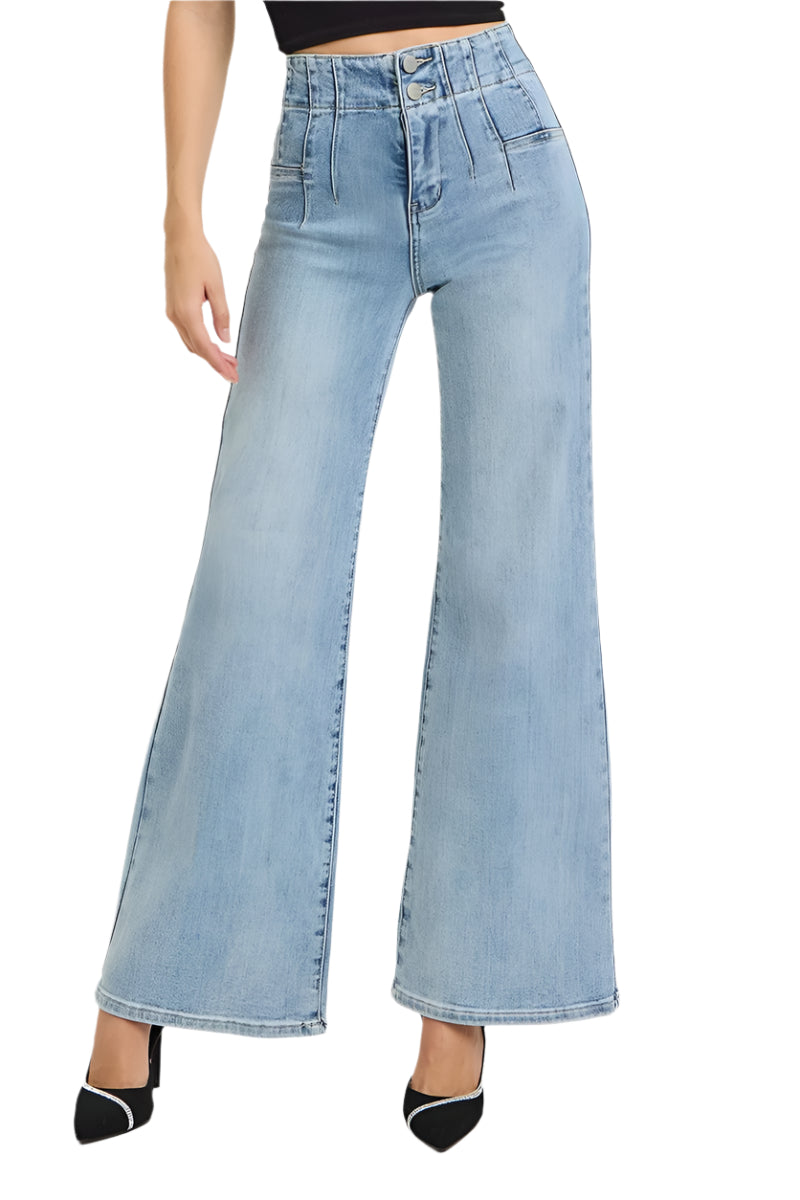 Risen Jeans - High Rise Wide Front & Back Dart Waist Jeans