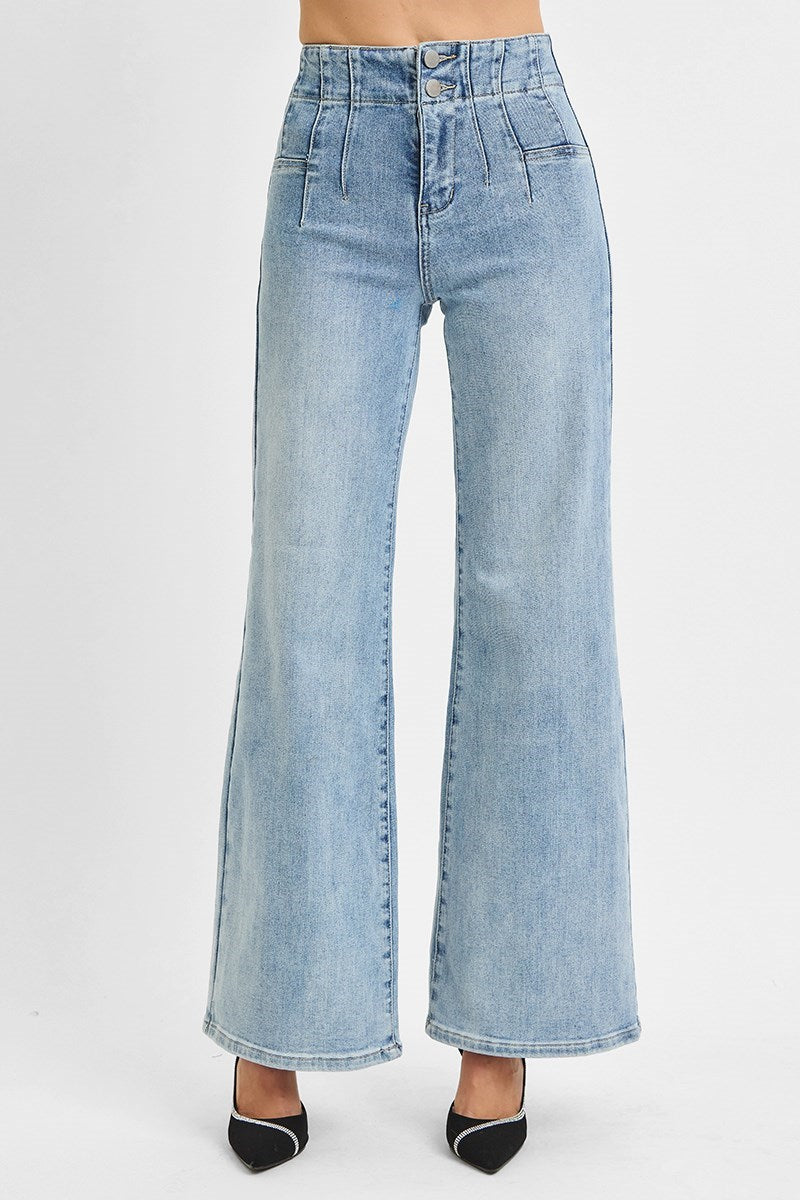 Risen Jeans - High Rise Wide Front & Back Dart Waist Jeans - PW21126 - SaltTree
